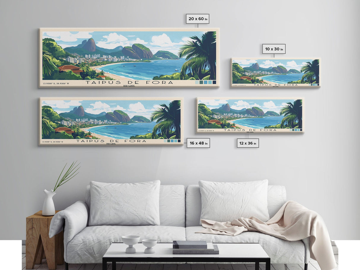 Taipús de fora, Brazil Panoramic Beach Print, Vacation Gift, Brazil Wall Art, Beach Painting, Beach Decor, Beach Painting