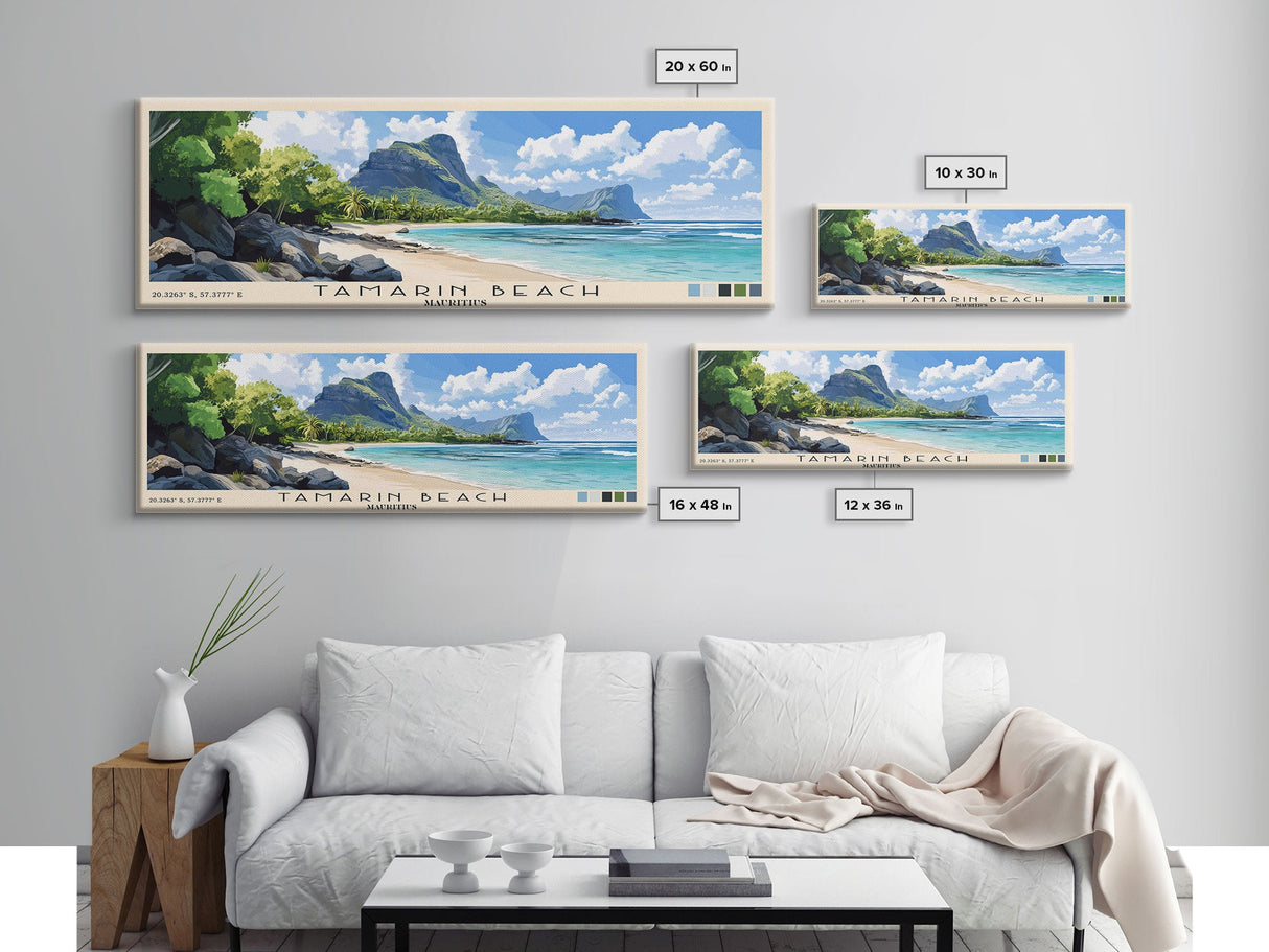 Tamarin Beach, Mauritius Panoramic Beach Print, Vacation Gift, Mauritius Wall Art, Framed Canvas Print, Framed Beach Painting