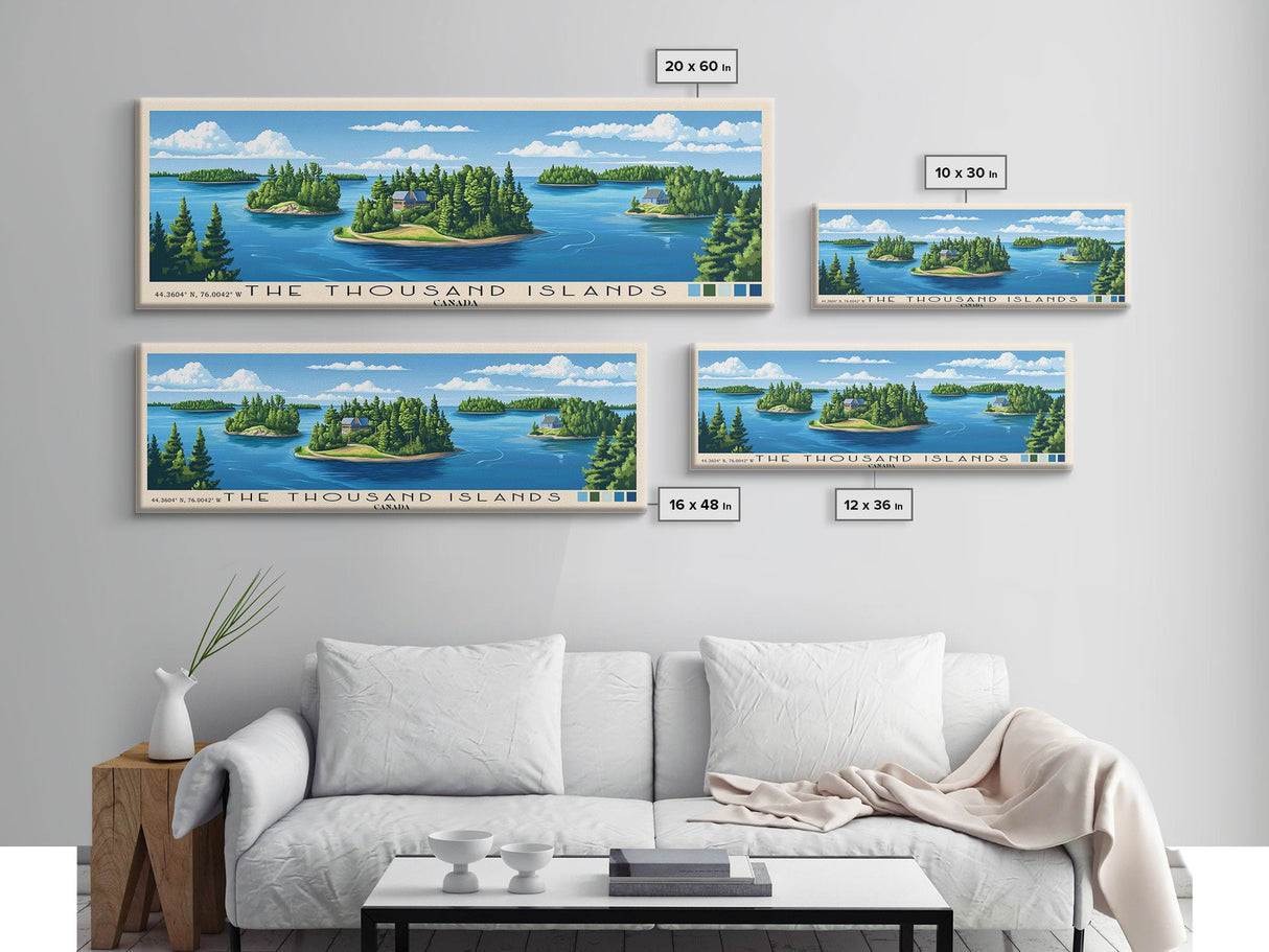 The Thousand Islands, Canada Panoramic Print, Vacation Gift, Canada Wall Art, Beach Painting, Beach Decor, Large Wall Art, Wood Frame Art