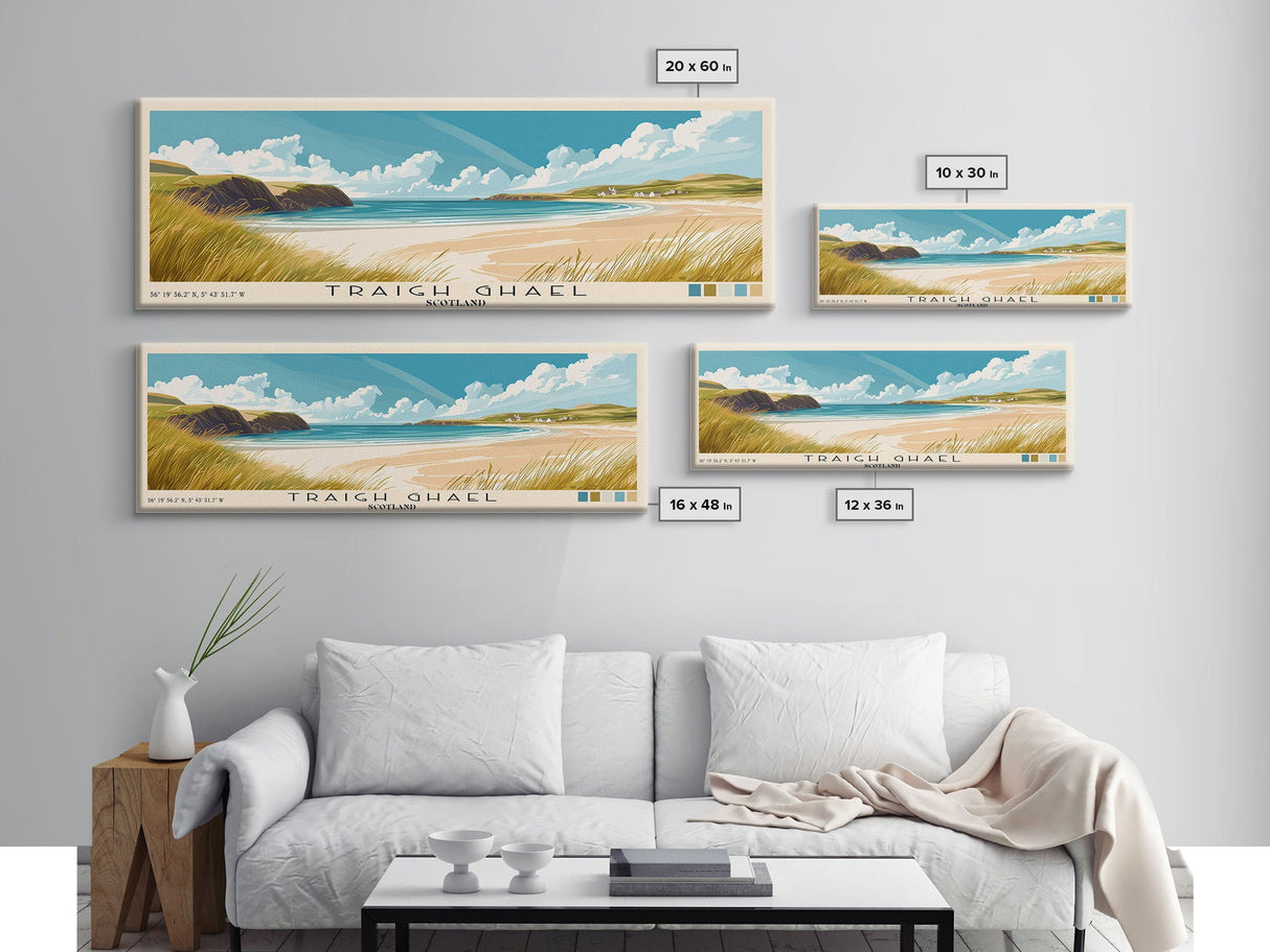 Traigh Ghael, Scotland Panoramic Print, Vacation Gift, Scotland Wall Art, Beach Painting, Beach Decor, Large Wall Art, Wood Frame Art