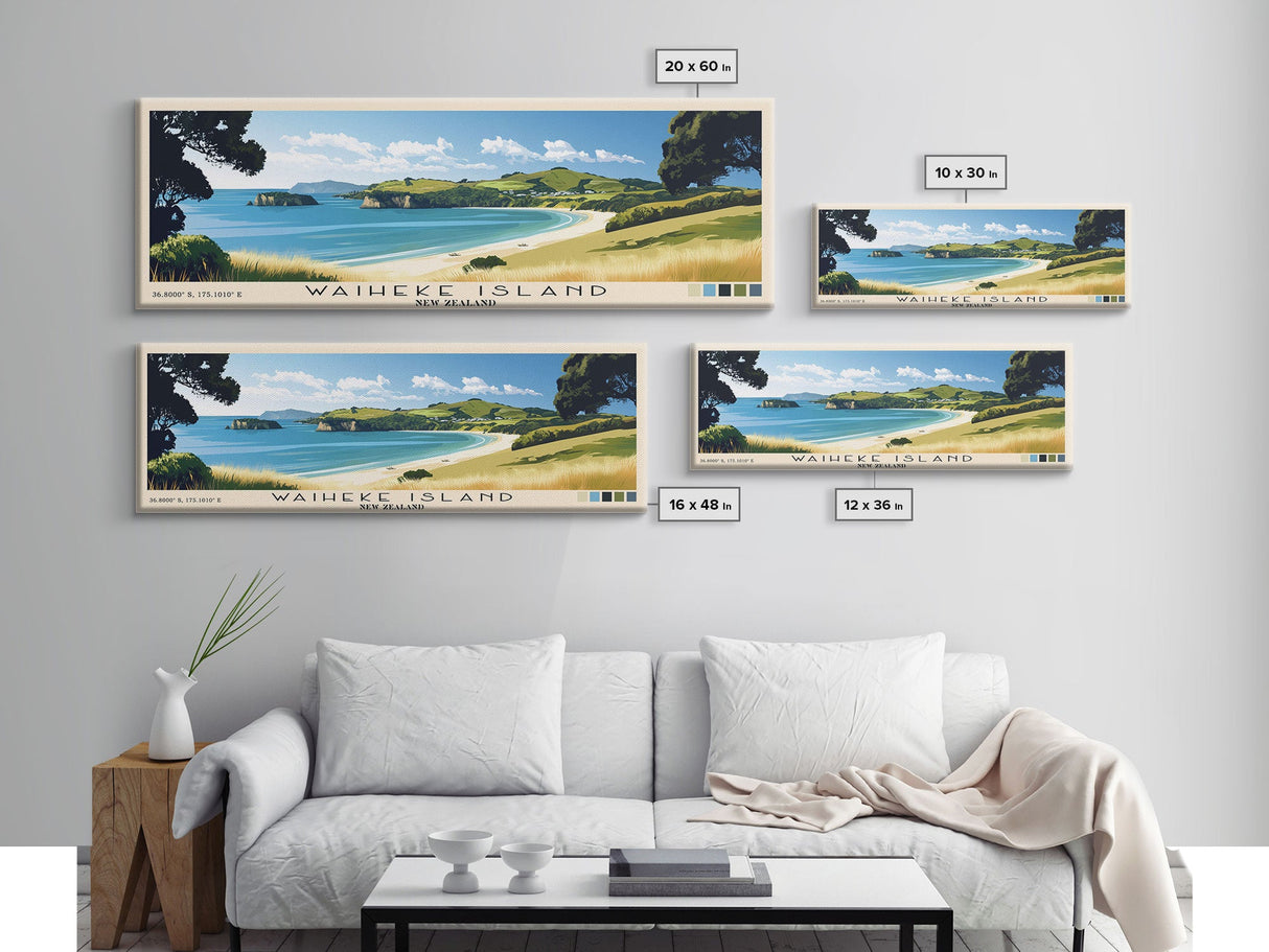 Waiheke Island, New Zealand Panoramic Print, Vacation Gift, New Zealand Wall Art, Beach Painting, Beach Decor, Beach Or Lakehouse Art