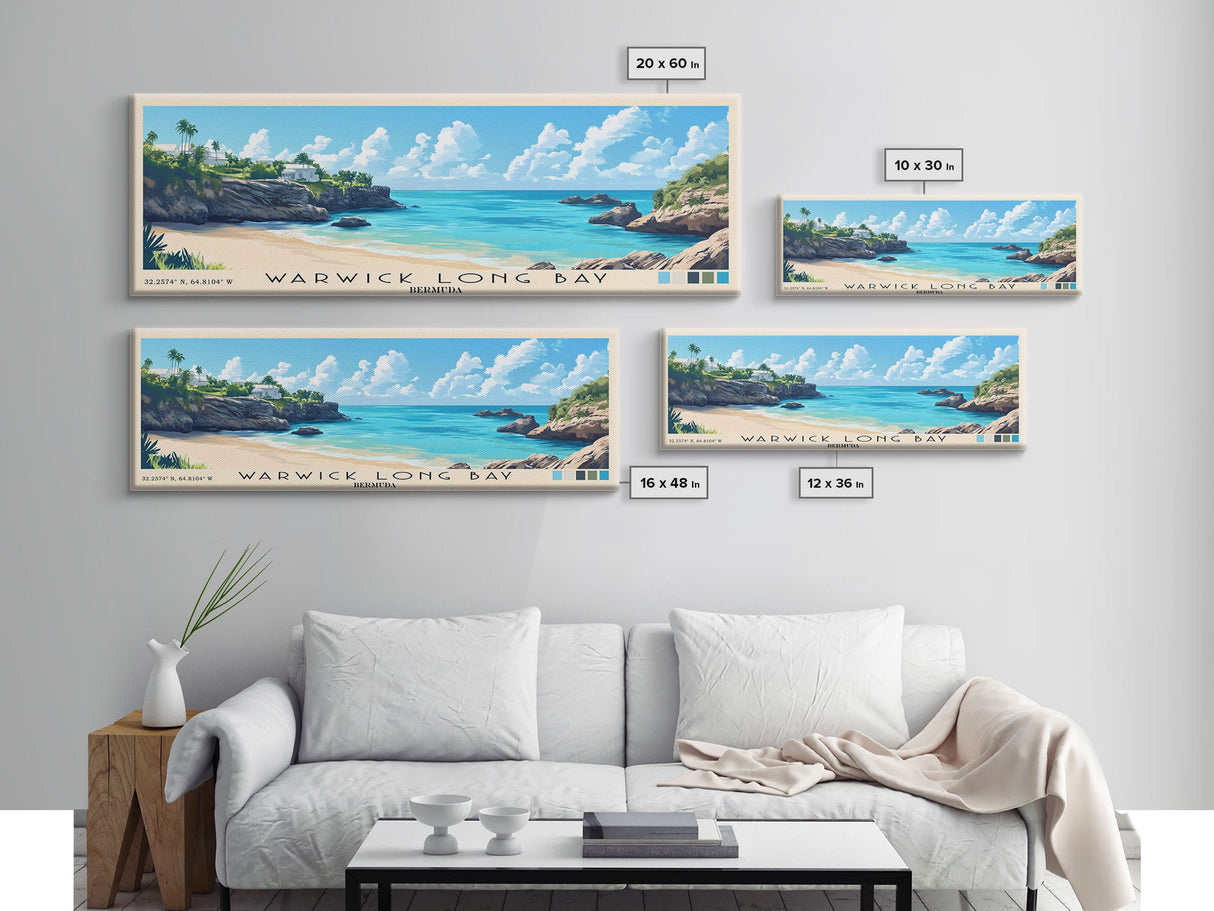 Warwick Long Bay, Bermuda Panoramic Print, Vacation Gift, Bermuda Wall Art, Beach Painting, Beach Decor, Large Wall Art, Wood Frame Art