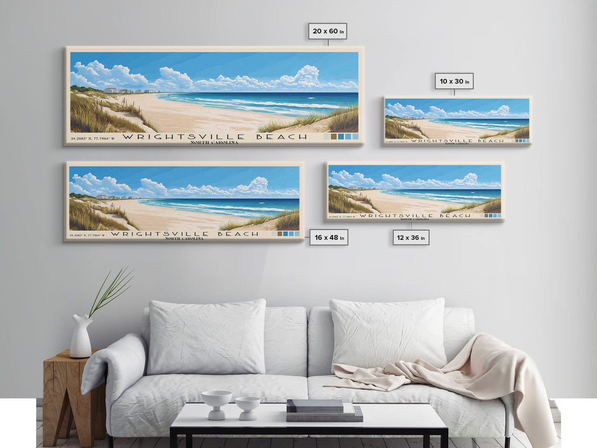 Wrightsville Beach, North Carolina Panoramic Beach Print, Vacation Gift, North Carolina Wall Art, Beach Painting, Beach Decor, Beach Painting