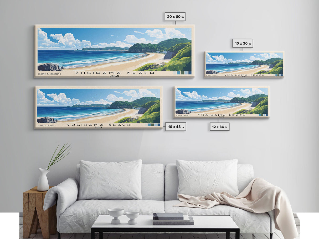 Yugihama Beach, Japan Panoramic Beach Print, Vacation Gift, Japan Wall Art, Beach Painting, Beach Decor, Beach Painting