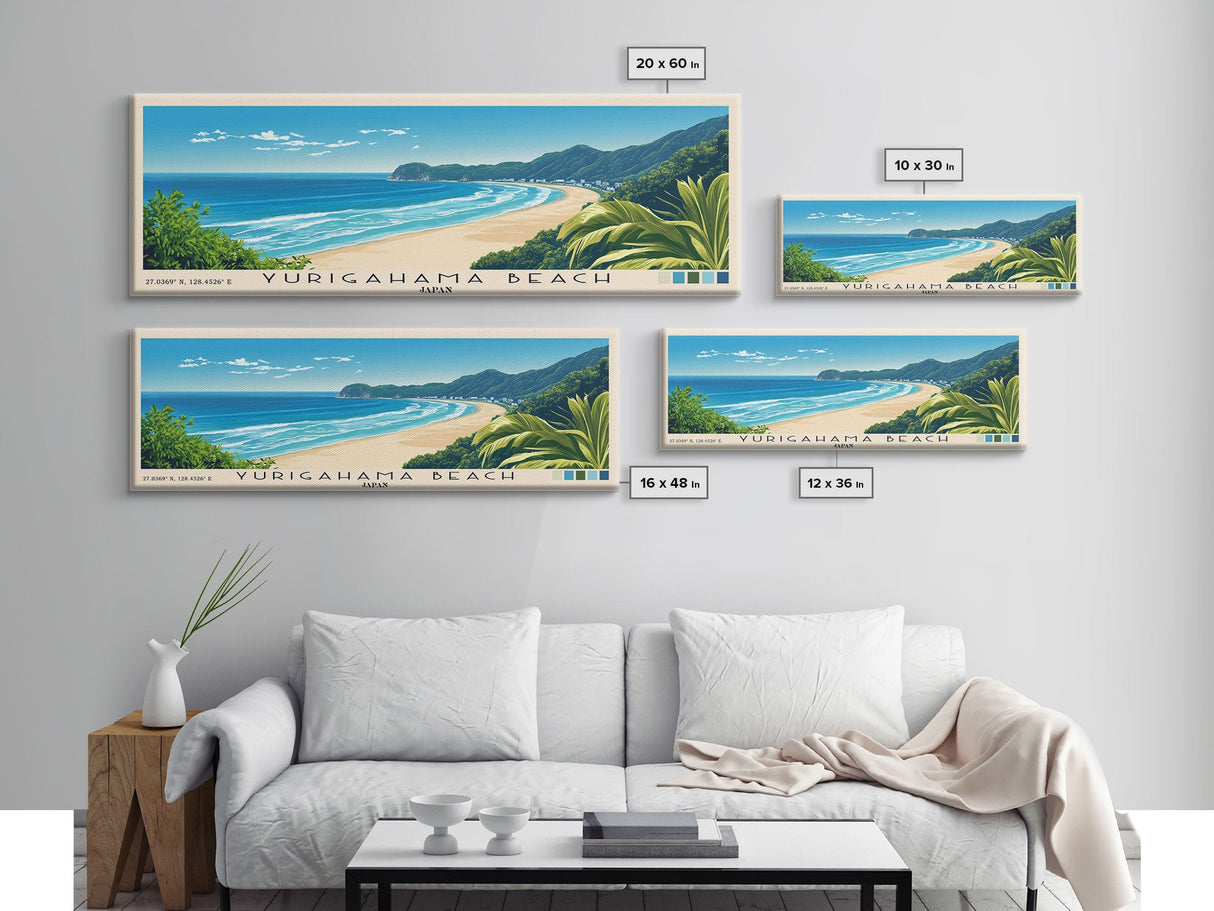 Yurigahama Beach, Japan Panoramic Print, Vacation Gift, Japan Wall Art, Beach Painting, Beach Decor, Large Wall Art, Wood Frame Art