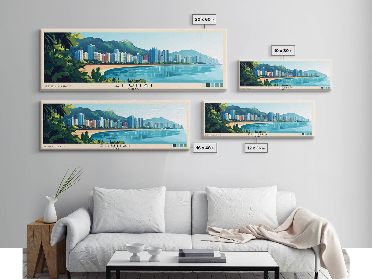 Zhuhai, China Panoramic Print, Vacation Gift, China Wall Art, Beach Painting, Beach Decor, Large Wall Art, Wood Frame Art