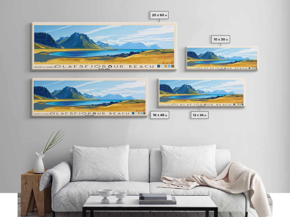 Ólafsfjörður Beach, Iceland Panoramic Print, Vacation Gift, Iceland Wall Art, Beach Painting, Beach Decor, Beach Or Lakehouse Art