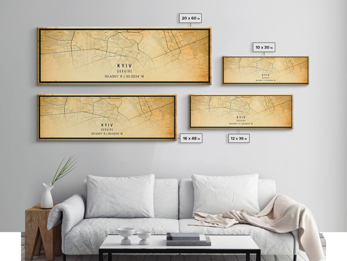 Old Panoramic Kyiv Ukraine City Map Wall Art Canvas Print, Vintage Style Kyiv Map, Framed Wall Art, Cool Kyiv Ukraine Wall Art, Office Art