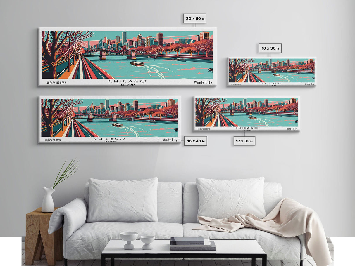 Chicago Illinois Panoramic Travel Poster Canvas Print