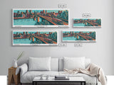 Memphis Tennessee Panoramic Painting Framed Canvas Print, Travel Poster, Mid Century Modern Art, Pop Art Style, Wall Decor, Retro Style Art