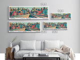 New York New York Panoramic Wall Art Framed Canvas Print, Travel Poster, Mid Century Modern Art, Pop Art Style, Wall Decor, Office Wall Art