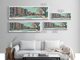 Newark New Jersey Panoramic Painting Framed Canvas Print, Travel Poster, Mid Century Modern Art, Pop Art Style, Wall Decor, Living Room Art