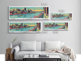 Pittsburgh Pennsylvania Panoramic Painting Framed Canvas Print, Travel Poster, Mid Century Modern Art, Pop Art Style, Wall Decor, Retro Style Art