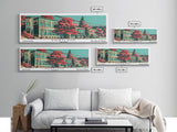 Portland Oregon Panoramic Travel Poster Framed Canvas Print, Mid Century Modern Art, Pop Art Style, Wall Art, Home Decor, Office Wall Art