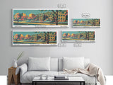 Raleigh North Carolina Panoramic Wall Art Framed Canvas Print, Travel Poster, Mid Century Modern Art, Pop Art Style, Wall Decor, Home Decor