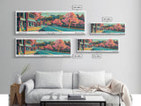 Sacramento California Panoramic Painting Framed Canvas Print, Travel Poster, Mid Century Modern Art, Pop Art Style, Wall Decor, Office Wall Art