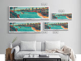 San Diego California Panoramic Painting Framed Canvas Print, Travel Poster, Mid Century Modern Art, Pop Art Style, Wall Decor, Living Room Art