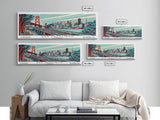 San Francisco California Panoramic Travel Poster Framed Canvas Print, Mid Century Modern Art, Pop Art Style, Wall Art, Home Decor, Retro Style Art