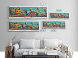 Santa Ana California Panoramic Wall Art Framed Canvas Print, Travel Poster, Mid Century Modern Art, Pop Art Style, Wall Decor, Office Wall Art