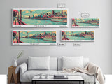 Seattle Washington Panoramic Painting Framed Canvas Print, Travel Poster, Mid Century Modern Art, Pop Art Style, Wall Decor, Home Decor