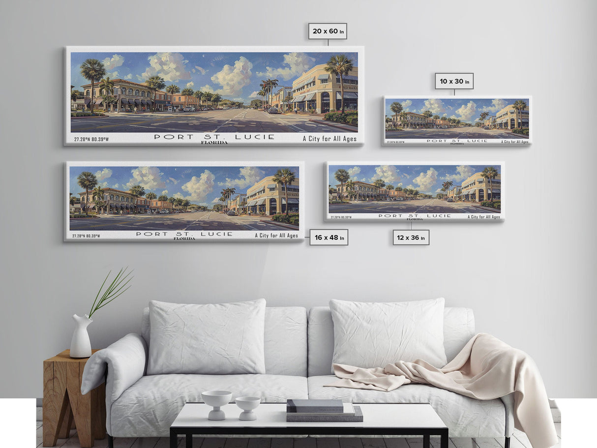 Port St. Lucie Florida Panoramic Print, Stylish Framed Canvas Print, City Travel Poster, Home Decor, Office Wall Art, Gift Idea