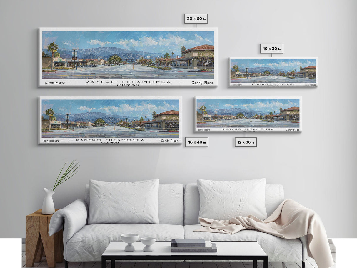 Rancho Cucamonga California Panoramic Print, Stylish Framed Canvas Print, Travel Poster Art, Home Decor, Office Wall Art