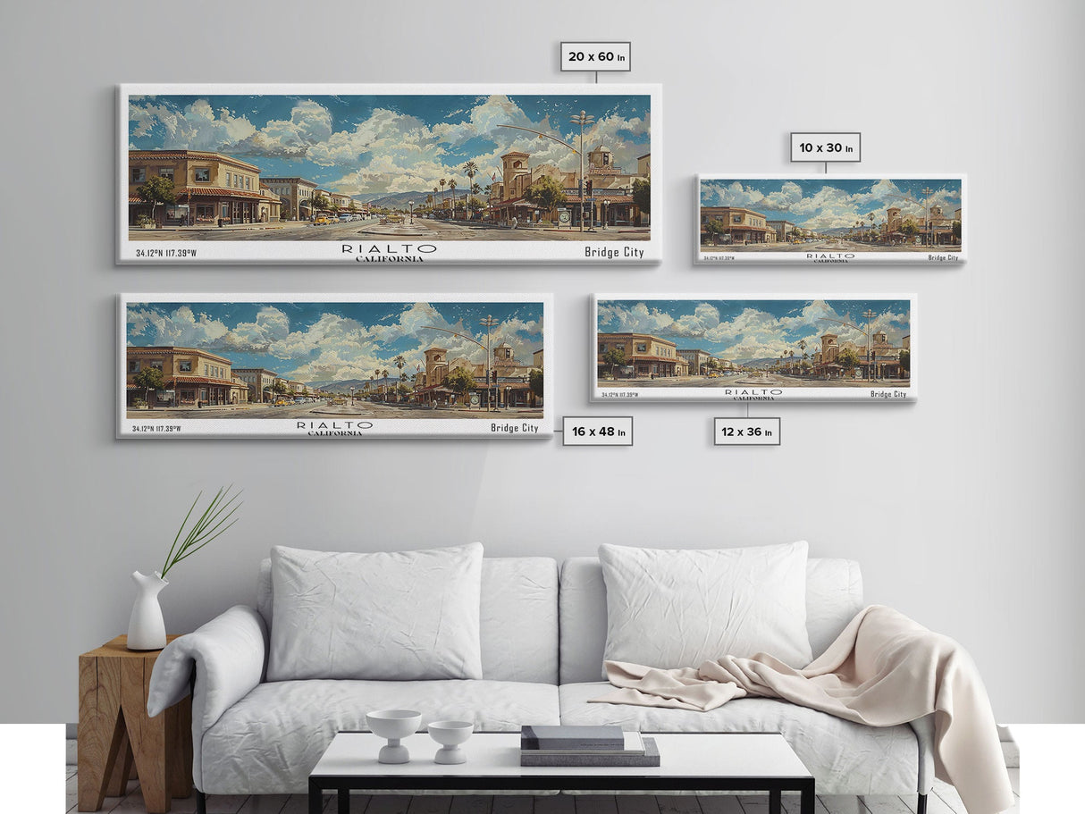 Rialto California Panoramic Print, Modern Framed Canvas Print, Travel Poster Art, Home Decoration, Wall Art, Office Decor