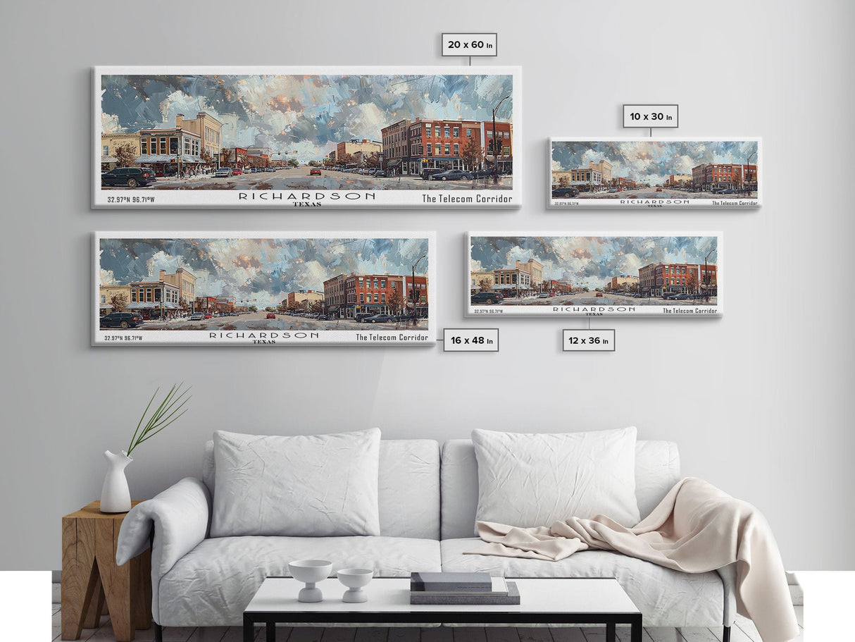 Richardson Texas Panoramic Print, Beautiful Framed Canvas Print, City Travel Poster, Living Room Decor, Office Wall Art