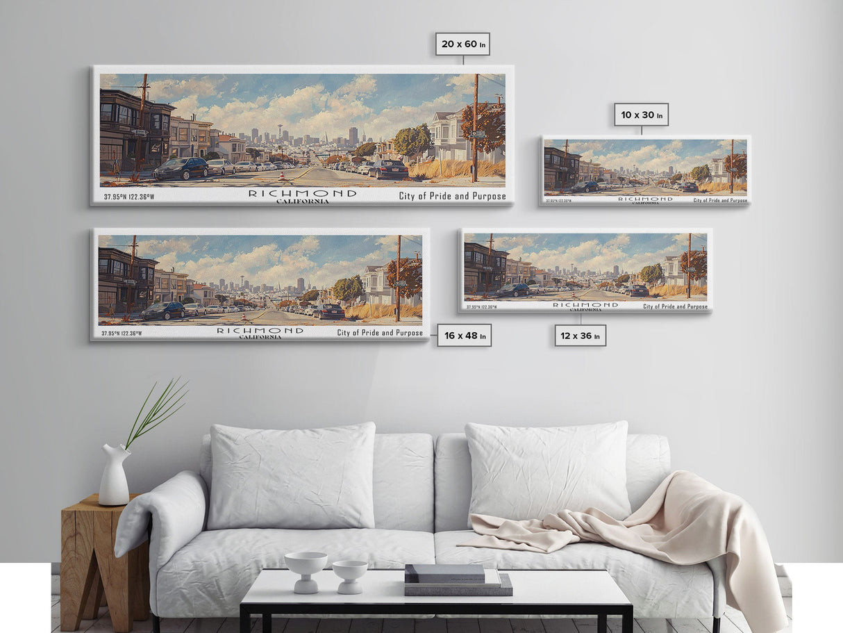 Richmond California Panoramic Print, Stylish Framed Canvas Print, City Travel Poster, Home Decoration, Living Room Wall Art