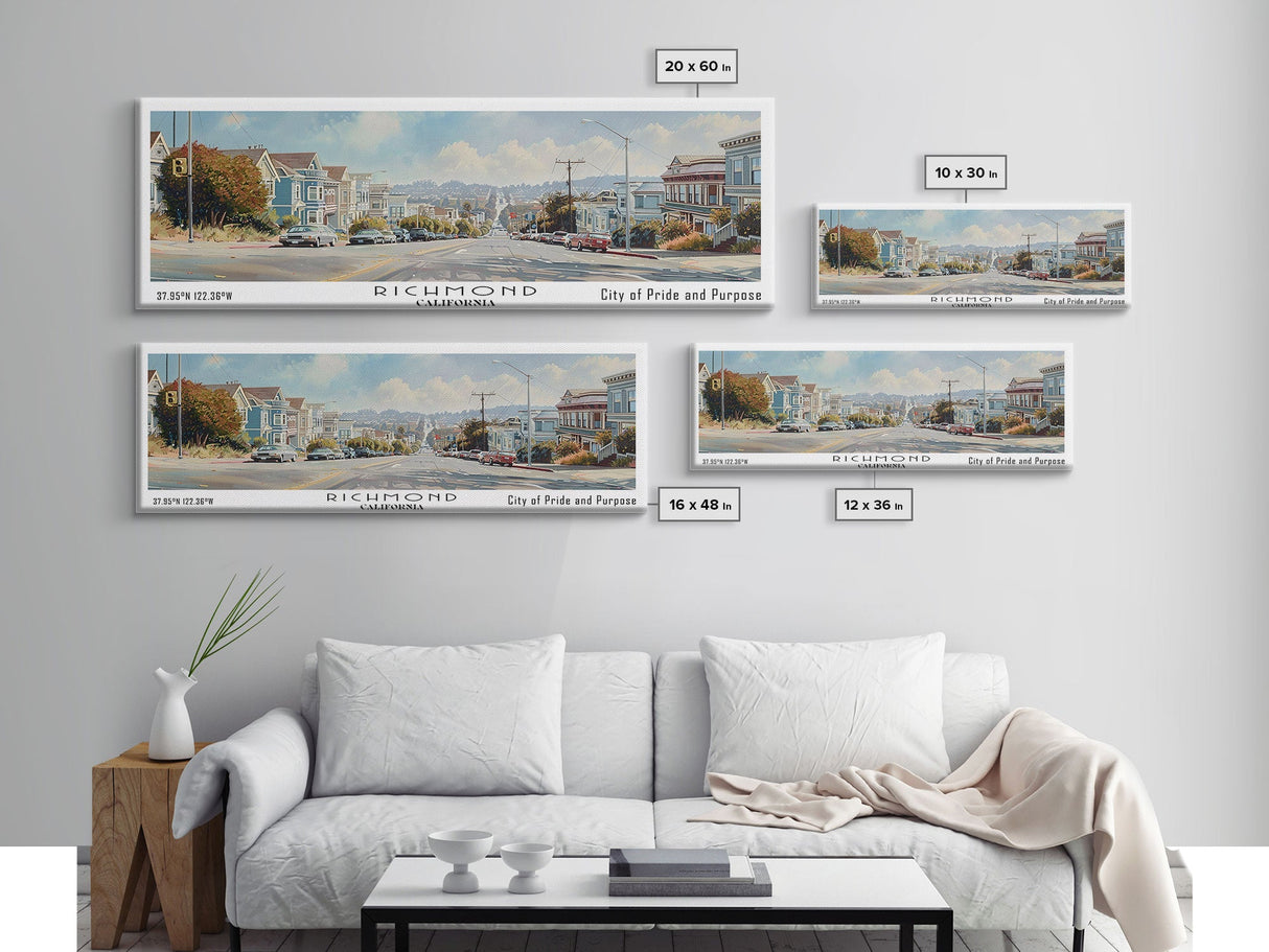 Richmond California Panoramic Print, Trendy Framed Canvas Print, Travel Poster Art, Home Decor, Wall Art, Gift Idea