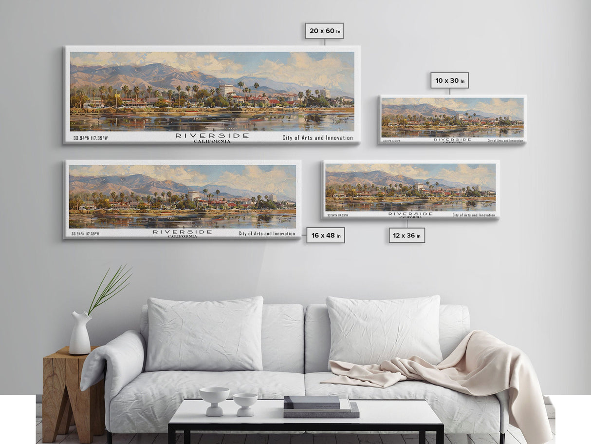 Riverside California Panoramic Print, Creative Framed Canvas Print, Travel Poster Art, Living Room Decor, Home Wall Art, Gift Idea