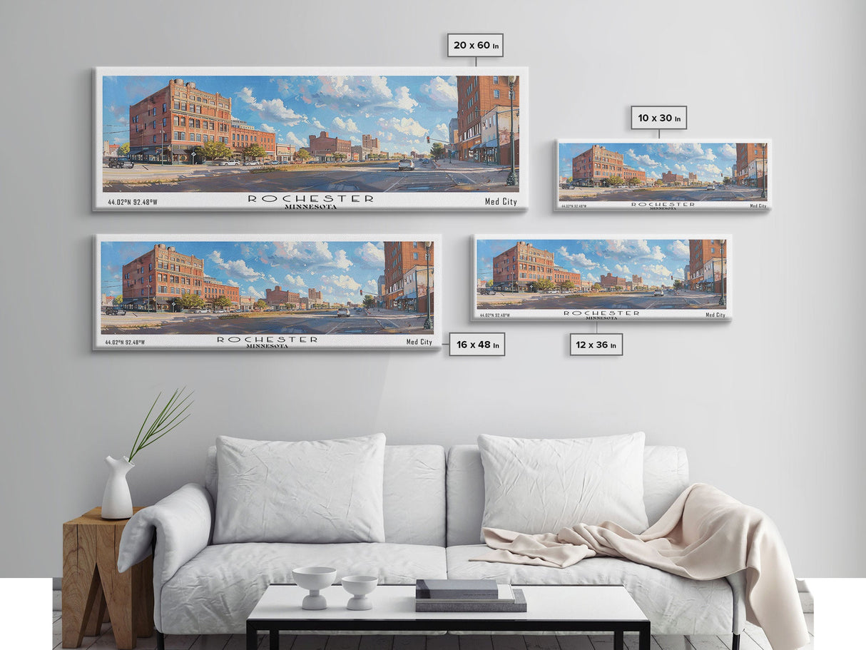 Rochester Minnesota Panoramic Print, Beautiful Framed Canvas Print, Travel Poster Art, Living Room Decor, Home Wall Art