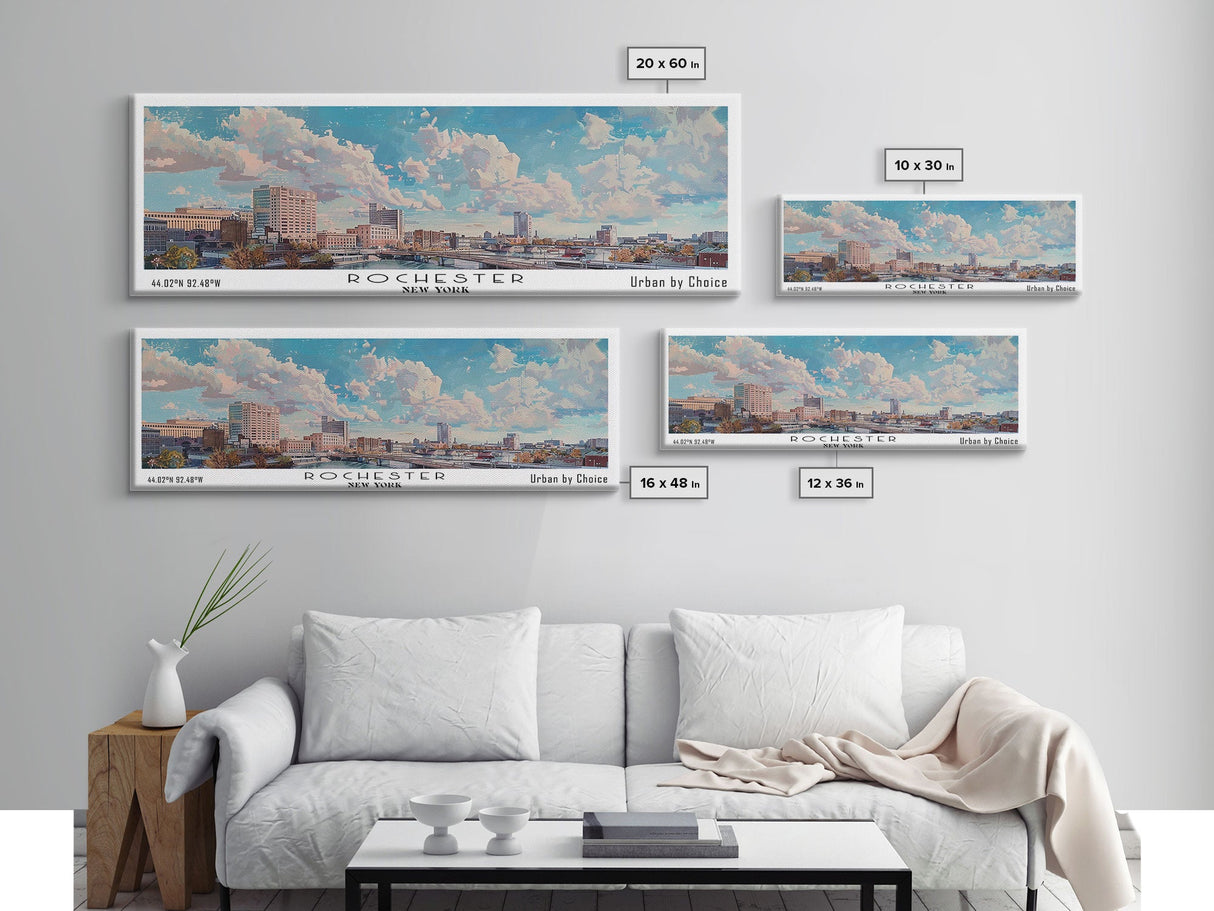 Rochester New York Panoramic Print, Artistic Framed Canvas Print, City Travel Poster, Home Decor, Office Wall Art, Unique Gift