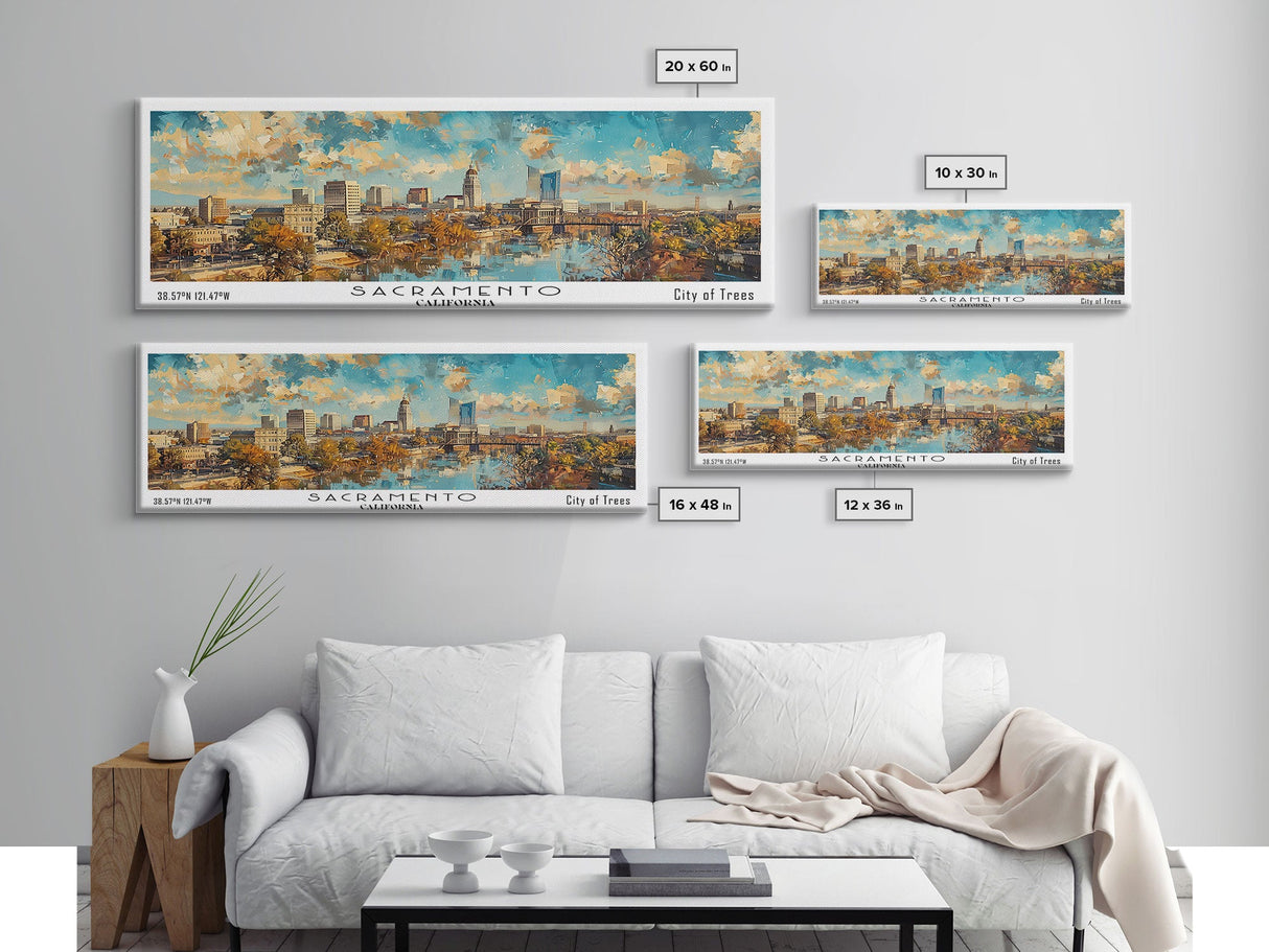 Sacramento California Panoramic Print, Creative Framed Canvas Print, City Travel Poster, Home Decoration, Wall Art, Unique Gift