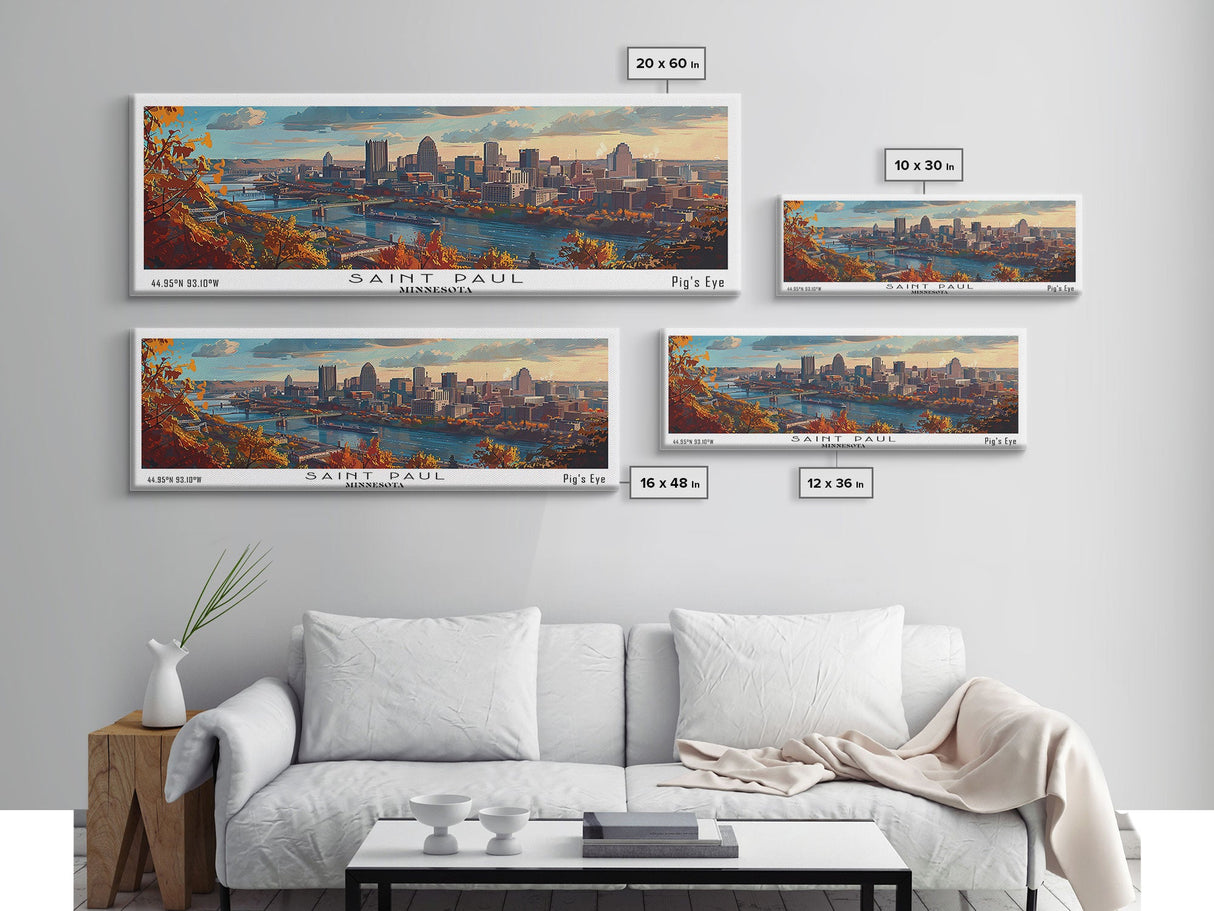 Saint Paul Minnesota Panoramic Print, Modern Framed Canvas Print, Travel Poster Art, Living Room Decor, Home Wall Art