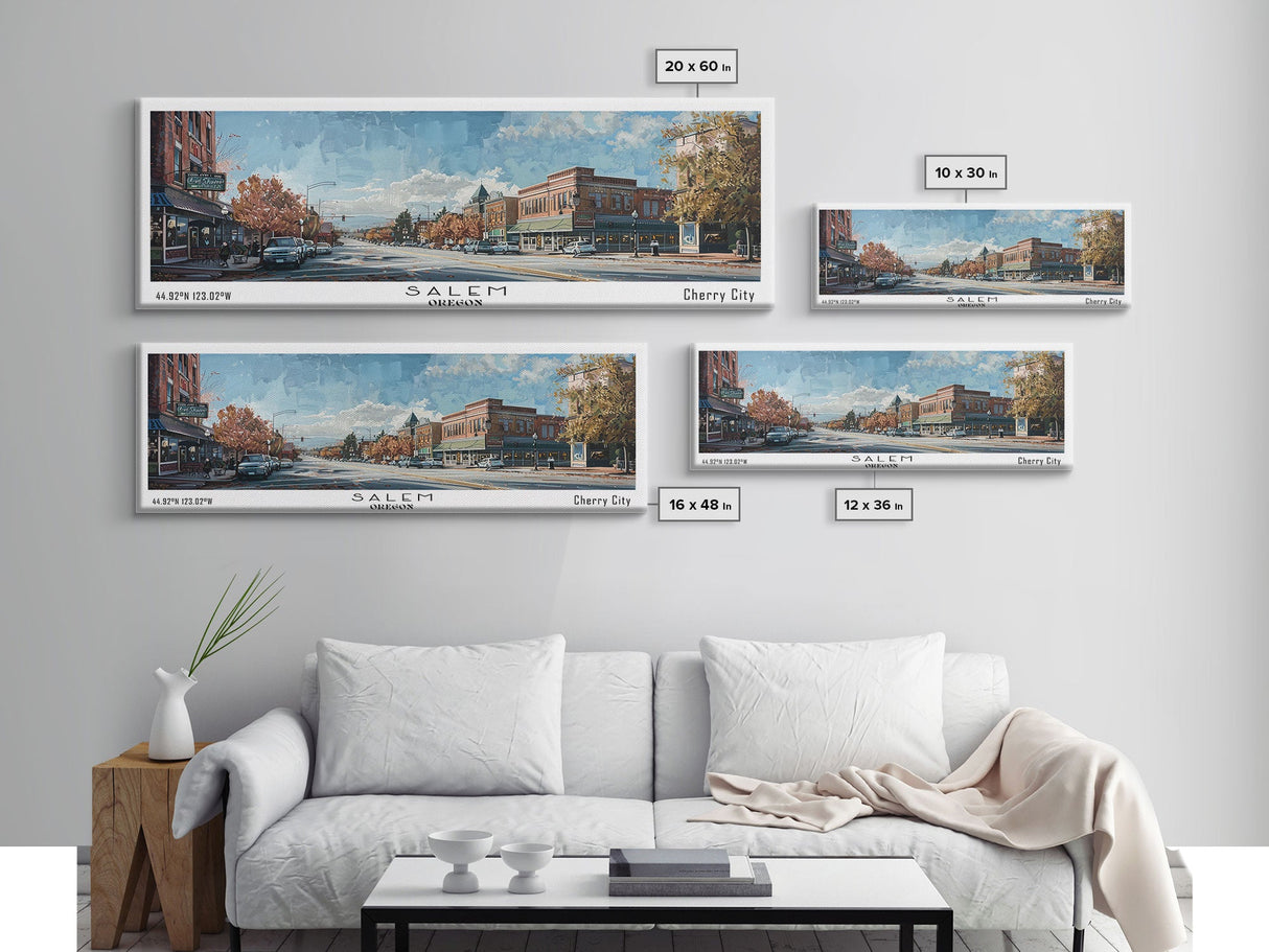 Salem Oregon Panoramic Print, Beautiful Framed Canvas Print, City Travel Poster, Home Decoration, Wall Art, Office Gift