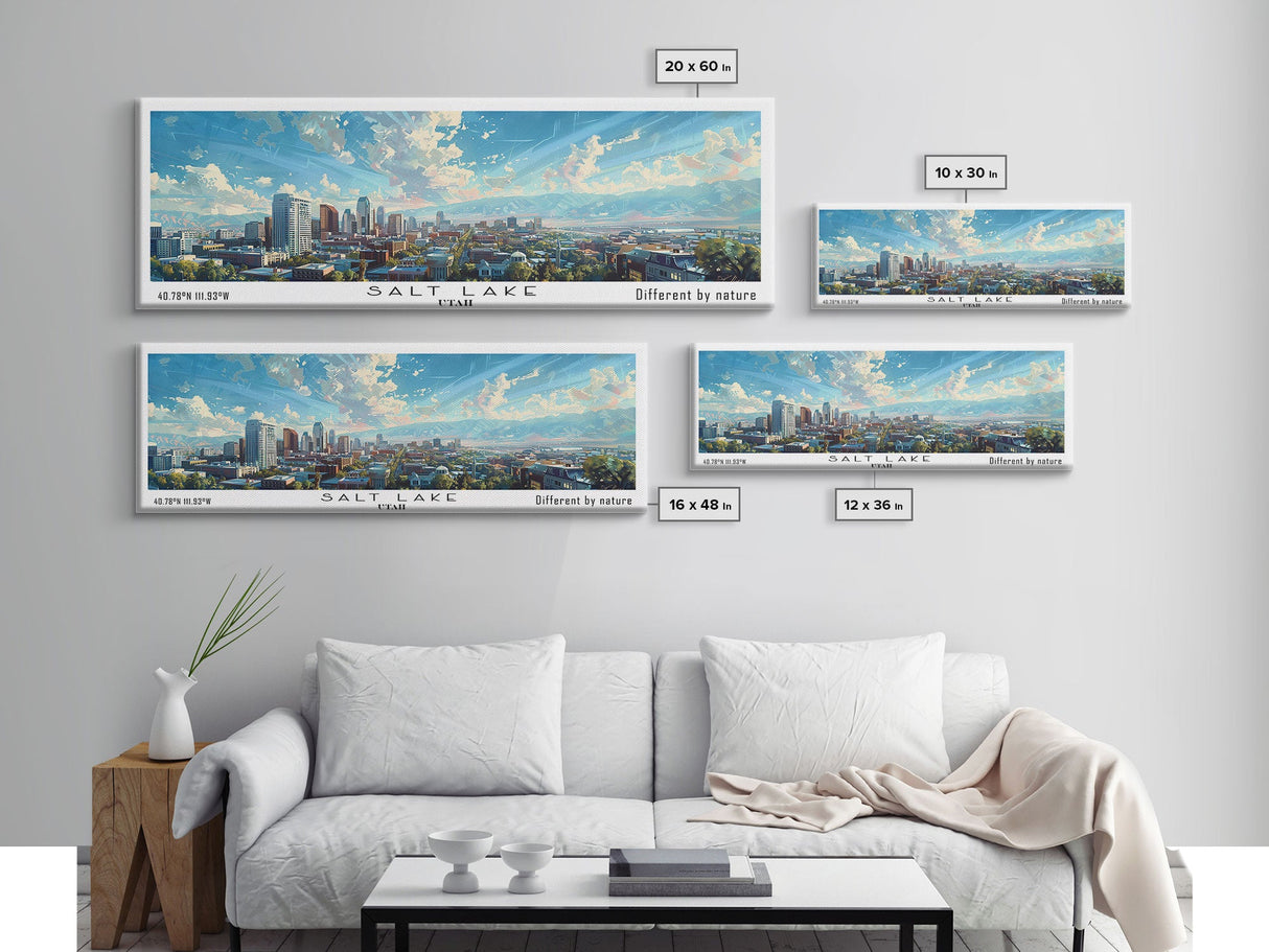 Salt Lake Utah Panoramic Print, Stylish Framed Canvas Print, City Travel Poster, Home Decoration, Office Wall Art