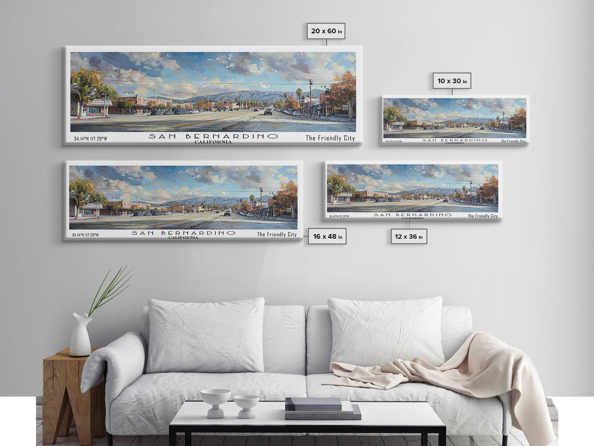 San Bernardino California Panoramic Print, Elegant Framed Canvas Print, City Travel Poster, Home Decoration, Wall Art