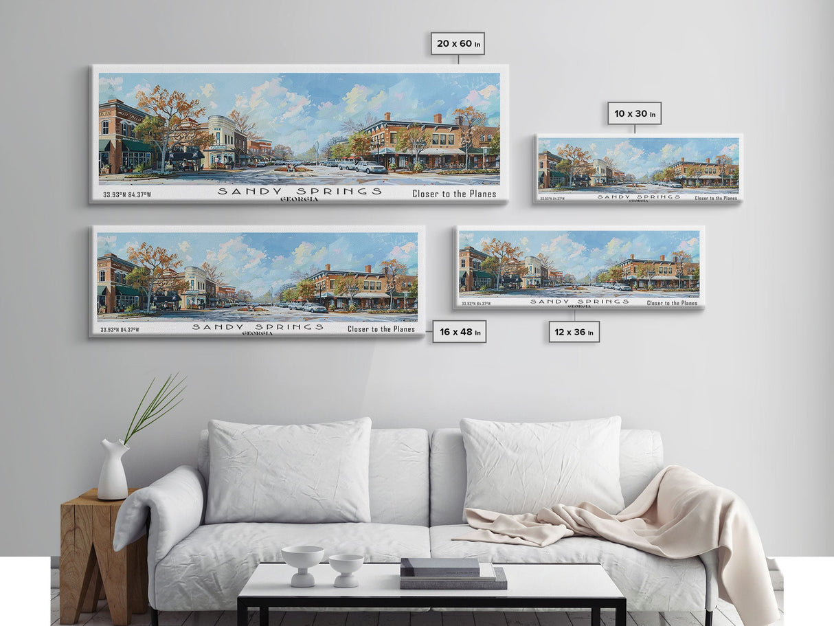 Sandy Springs Georgia Panoramic Print, Modern Framed Canvas Print, City Travel Poster, Home Decoration, Wall Art, Gift Idea