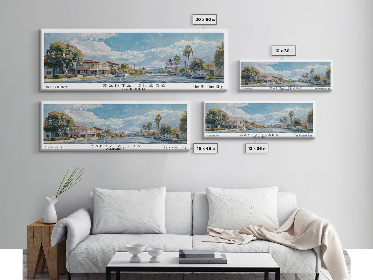 Santa Clara California Panoramic Print, Creative Framed Canvas Print, City Travel Poster, Home Decoration, Wall Art, Office Gift