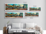 Baltimore Maryland Panoramic Wall Art Framed Canvas Print, Mid Century Modern Art, Pop Art Style, Travel Poster, Home Decor, Retro Style