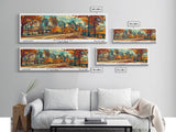 Buffalo New York Panoramic Painting Framed Canvas Print, Mid Century Modern Art, Pop Art Style, Travel Poster, Living Room Decor