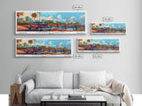 Corpus Christi Texas Panoramic Painting Framed Canvas Print, Mid Century Modern Art, Pop Art Style, Travel Poster, Living Room Decor