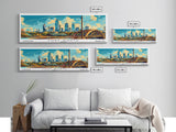 Forth Worth Texas Panoramic Painting Framed Canvas Print, Mid Century Modern Art, Pop Art Style, Travel Poster, Living Room Decor