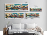 Houston Texas Panoramic Painting Framed Canvas Print, Mid Century Modern Art, Pop Art Style, Travel Poster, Wall Art Decor