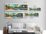 Irvine California Panoramic Travel Poster Framed Canvas Print, Mid Century Modern Art, Pop Art Style, Wall Art Decor, Home Decoration