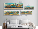 Long Beach California Panoramic Painting, Retro Style Framed Canvas Print, Mid Century Modern Wall Art, Pop Art Travel Poster