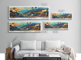 Los Angeles California Panoramic Framed Canvas Print, Mid Century Modern Wall Art, Pop Art Home Decor, Retro Style Travel Poster