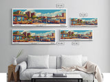 Madison Wisconsin Panoramic Painting, Mid Century Modern Framed Canvas Print, Retro Style Wall Art, Pop Art Travel Poster