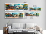 Memphis Tennessee Panoramic Framed Canvas Print, Retro Style Wall Art, Mid Century Modern Home Decor, Pop Art Travel Poster